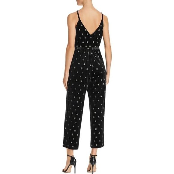 NWT AQUA Black Velvet Metallic Embroidered Star Jumpsuit Medium - Picture 2 of 4